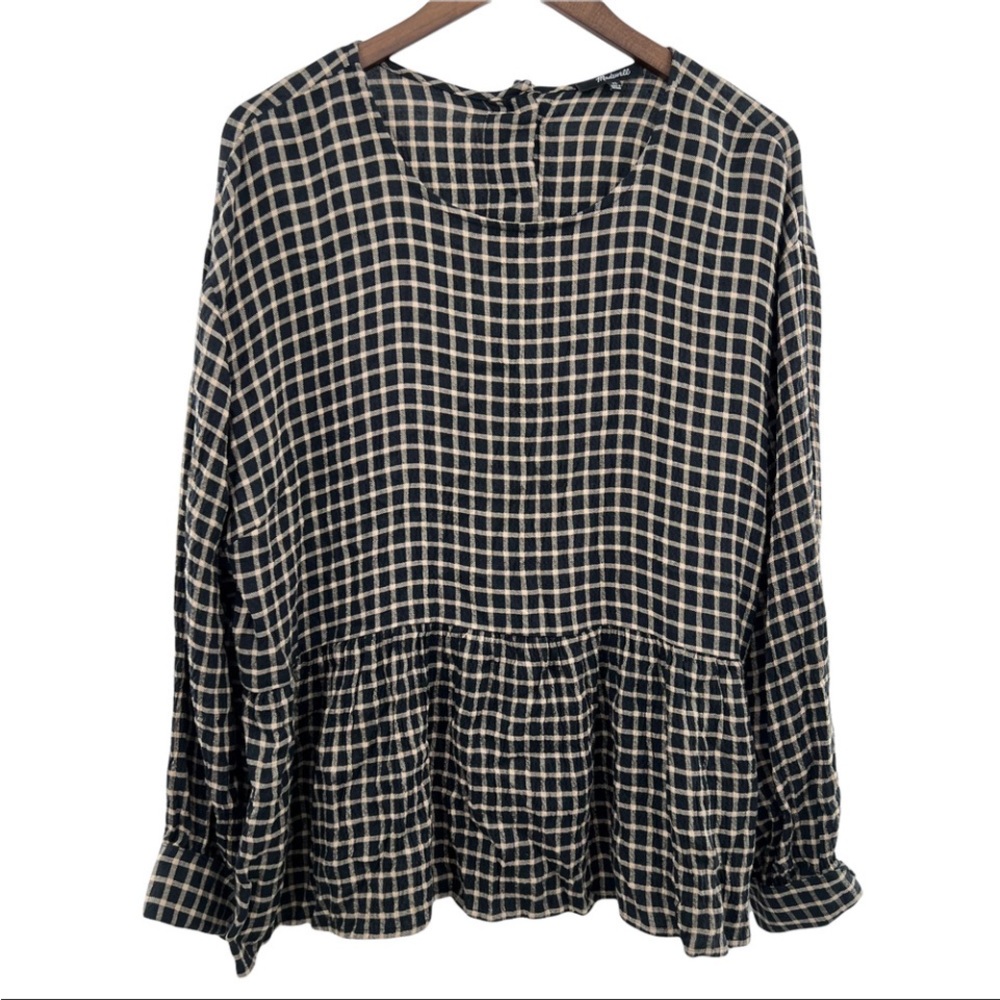 MADEWELL Button-Back Peplum Top in black pink dark size XL